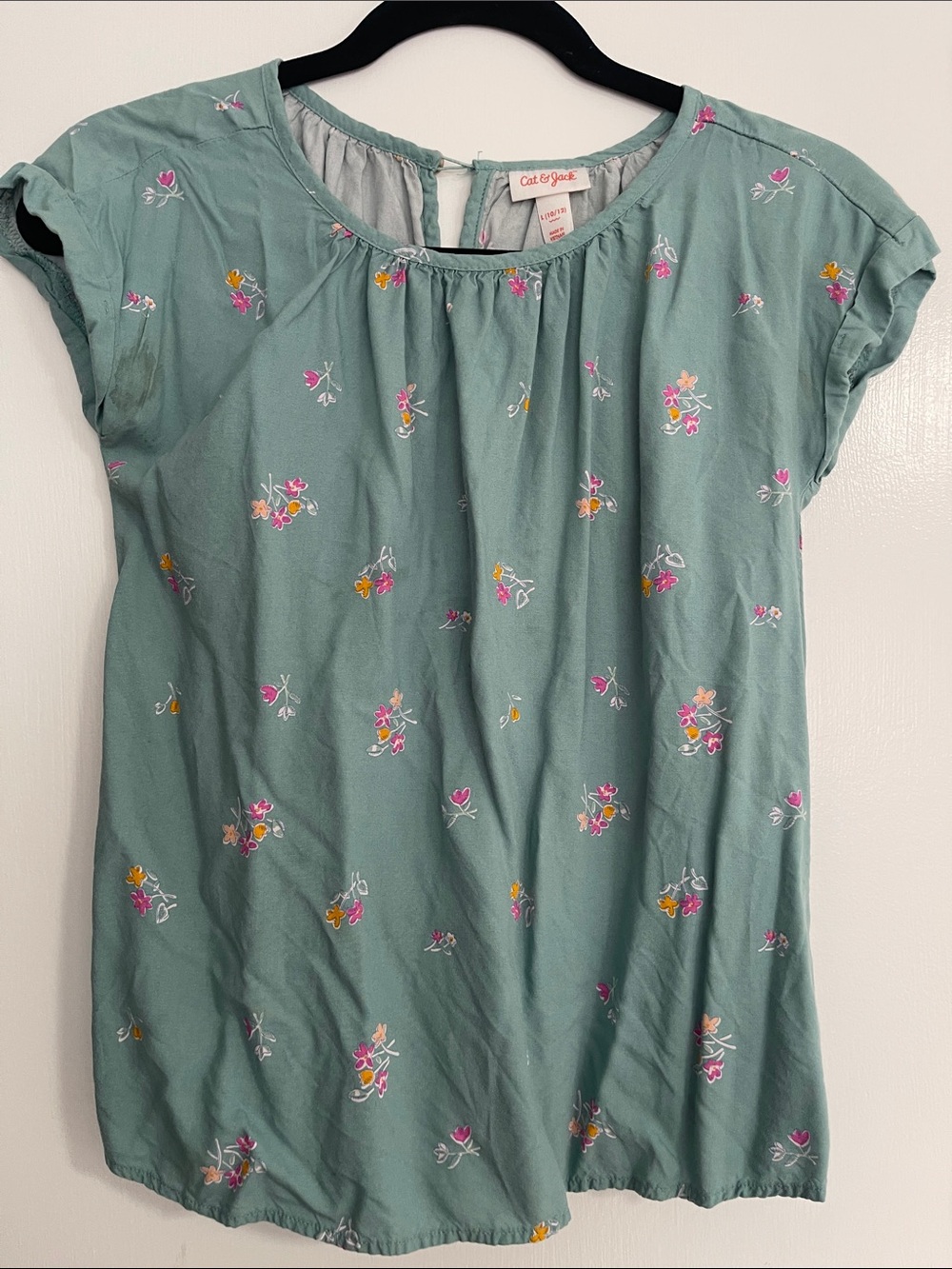 Cat & Jack Seafoam Green Floral Embroidered Top